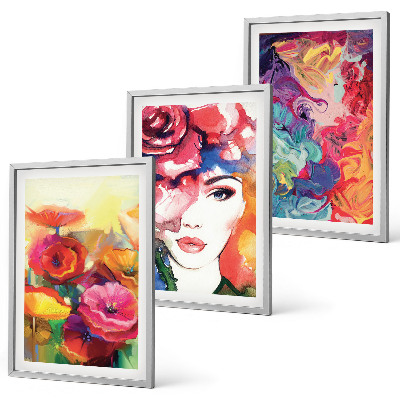 Composição de quadros moderna Retrato intenso de uma mulher com flores.