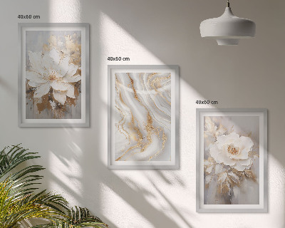 Conjunto de 3 quadros com moldura Flores abstratas em mármore