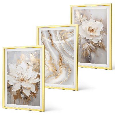 Conjunto de 3 quadros com moldura Flores abstratas em mármore