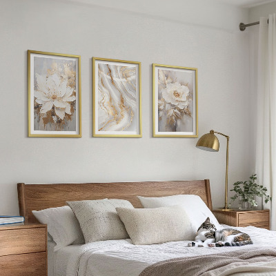 Conjunto de 3 quadros com moldura Flores abstratas em mármore
