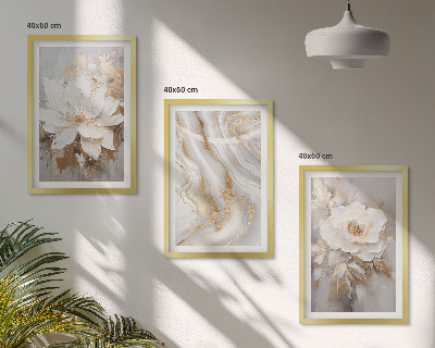 Conjunto de 3 quadros com moldura Flores abstratas em mármore
