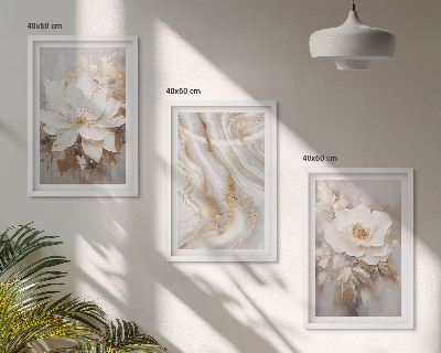 Conjunto de 3 quadros com moldura Flores abstratas em mármore