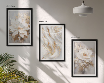 Conjunto de 3 quadros com moldura Flores abstratas em mármore