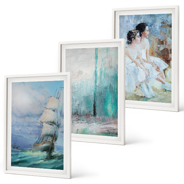 Conjunto de quadros para sala de estar Navio mar abstrato dançarina