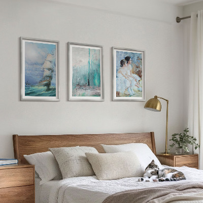 Conjunto de quadros para sala de estar Navio mar abstrato dançarina