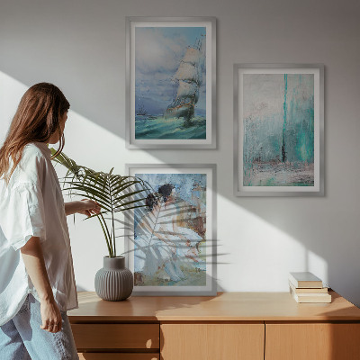 Conjunto de quadros para sala de estar Navio mar abstrato dançarina