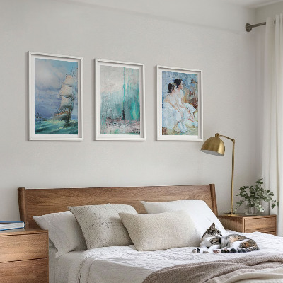 Conjunto de quadros para sala de estar Navio mar abstrato dançarina
