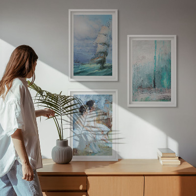 Conjunto de quadros para sala de estar Navio mar abstrato dançarina