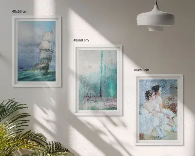 Conjunto de quadros para sala de estar navio e mar abstrato com dançarina