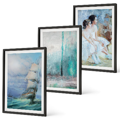 Conjunto de quadros para sala de estar Navio mar abstrato dançarina