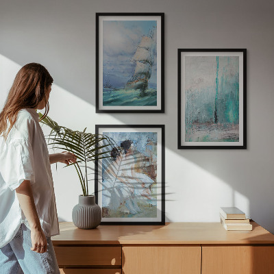 Conjunto de quadros para sala de estar Navio mar abstrato dançarina