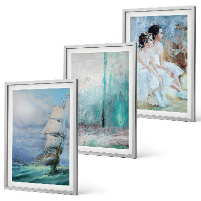 Conjunto de quadros para sala de estar Navio mar abstrato dançarina