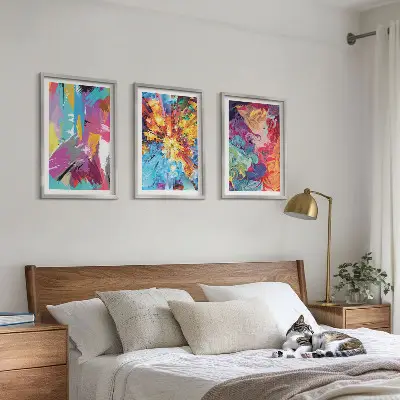 Conjunto de quadros decorativos modernos com padrões de pintura abstratos coloridos
