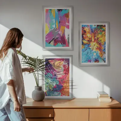 Conjunto de quadros decorativos modernos com padrões de pintura abstratos coloridos
