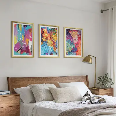 Conjunto de quadros decorativos modernos com padrões de pintura abstratos coloridos