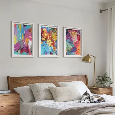 Conjunto de quadros decorativos modernos com padrões de pintura abstratos coloridos