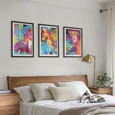 Conjunto de quadros decorativos modernos com padrões de pintura abstratos coloridos