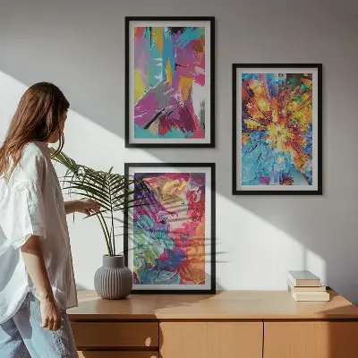 Conjunto de quadros decorativos modernos com padrões de pintura abstratos coloridos