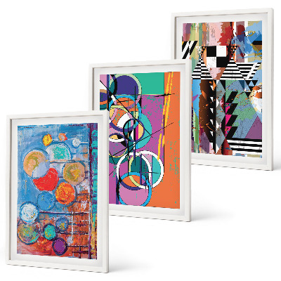 Conjunto de 3 quadros com moldura Geometria de círculos abstratos coloridos