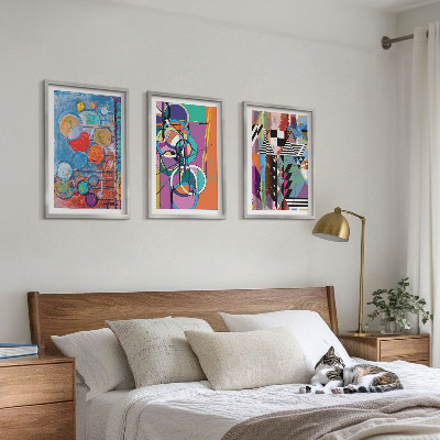 Conjunto de 3 quadros com moldura Geometria de círculos abstratos coloridos