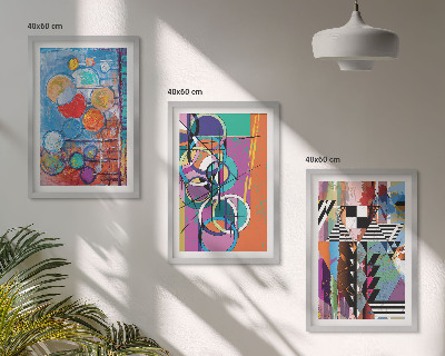 Conjunto de 3 quadros com moldura Geometria de círculos abstratos coloridos