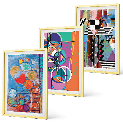 Conjunto de 3 quadros com moldura Geometria de círculos abstratos coloridos