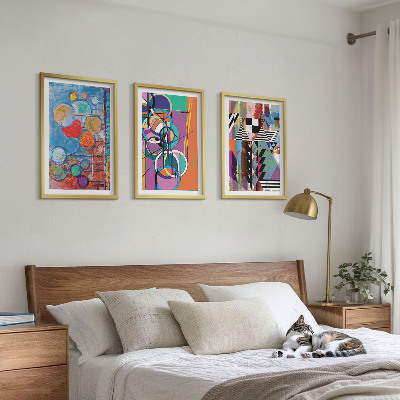 Conjunto de 3 quadros com moldura Geometria de círculos abstratos coloridos