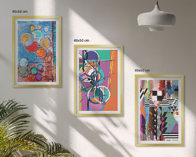 Conjunto de 3 quadros com moldura Geometria de círculos abstratos coloridos