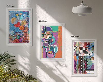Conjunto de 3 quadros com moldura Geometria de círculos abstratos coloridos