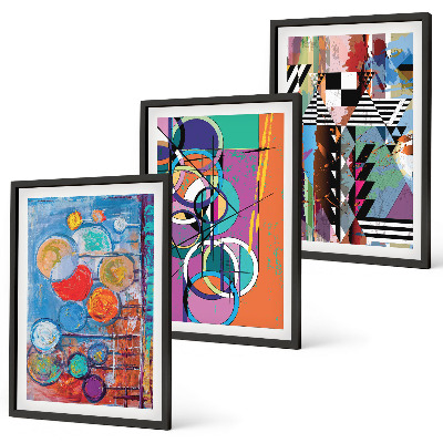 Conjunto de 3 quadros com moldura Geometria de círculos abstratos coloridos
