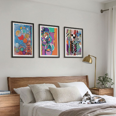 Conjunto de 3 quadros com moldura Geometria de círculos abstratos coloridos