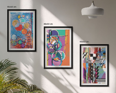 Conjunto de 3 quadros com moldura Geometria de círculos abstratos coloridos