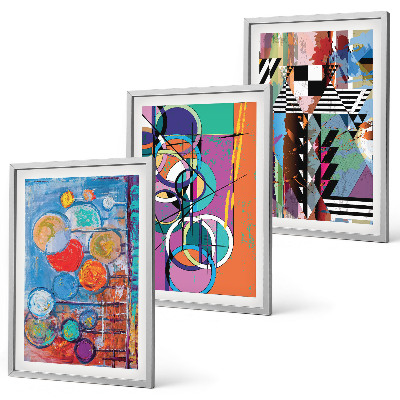 Conjunto de 3 quadros com moldura Geometria de círculos abstratos coloridos
