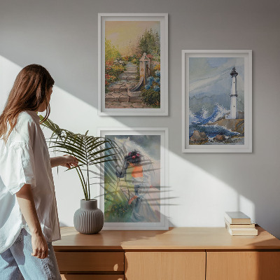 Composição de quadros moderna Farol com paisagem e cavalo