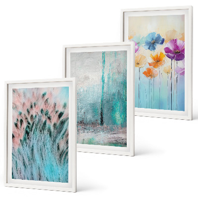 Conjunto de 3 quadros com moldura Padrões de fundo com flores em tons pastel