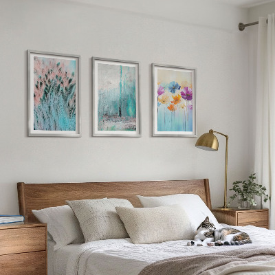 Conjunto de 3 quadros com moldura Padrões de fundo com flores em tons pastel