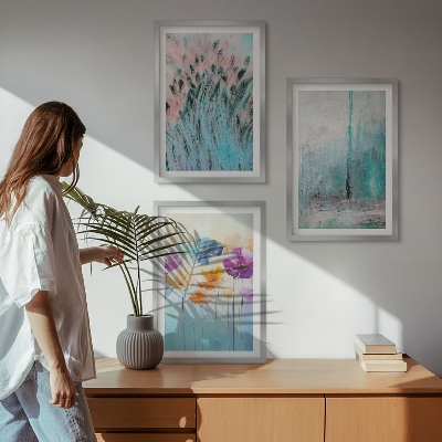 Conjunto de 3 quadros com moldura Padrões de fundo com flores em tons pastel