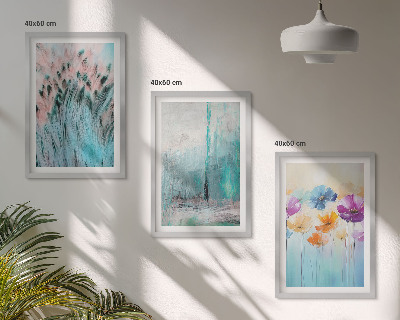 Conjunto de 3 quadros com moldura Padrões de fundo com flores em tons pastel