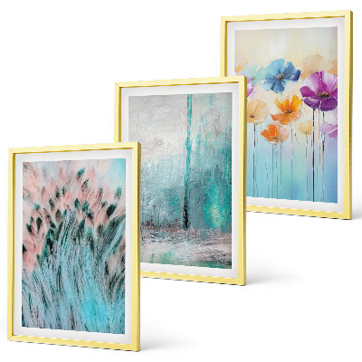 Conjunto de 3 quadros com moldura Padrões de fundo com flores em tons pastel