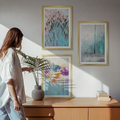 Conjunto de 3 quadros com moldura Padrões de fundo com flores em tons pastel