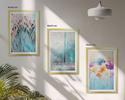 Conjunto de 3 quadros com moldura Padrões de fundo com flores em tons pastel