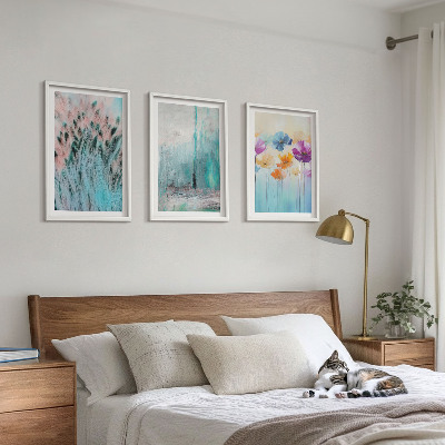Conjunto de 3 quadros com moldura Padrões de fundo com flores em tons pastel
