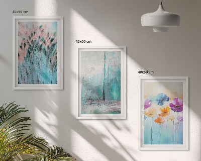 Conjunto de 3 quadros com moldura Padrões de fundo com flores em tons pastel