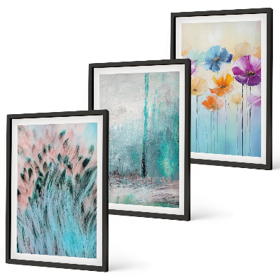 Conjunto de 3 quadros com moldura Padrões de fundo com flores em tons pastel