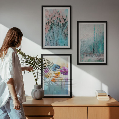 Conjunto de 3 quadros com moldura Padrões de fundo com flores em tons pastel