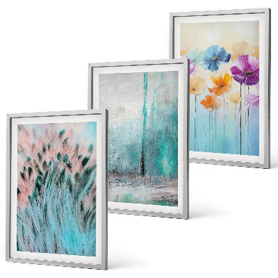 Conjunto de 3 quadros com moldura Padrões de fundo com flores em tons pastel