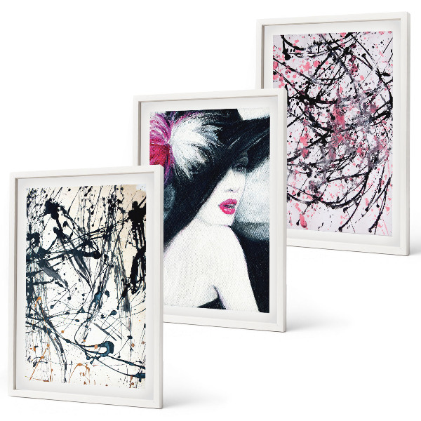 Conjunto de quadros para sala de estar Chapéu com padrões abstratos de pintura