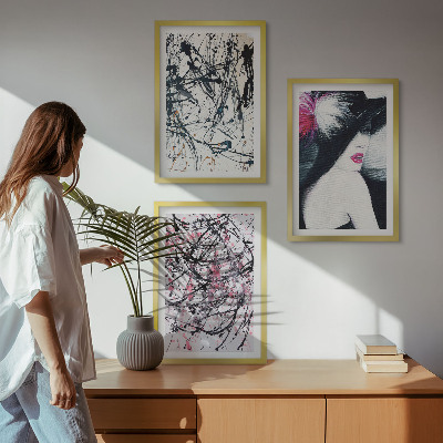 Conjunto de quadros para sala de estar Chapéu com padrões abstratos de pintura