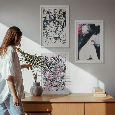 Conjunto de quadros para sala de estar Chapéu com padrões abstratos de pintura