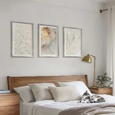 Composição de quadros moderna com padrões de folhas em mármore abstrato